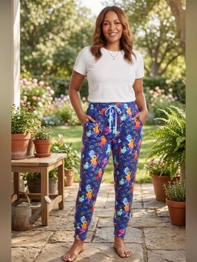 Bums and Roses XL Neon Ghost Print Pajama Pants - Vibrant Blue